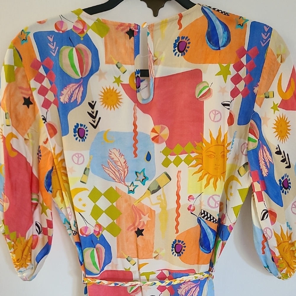 Vibrant Print Tie Dress With Flounce Bottom - Picture 5 of 10